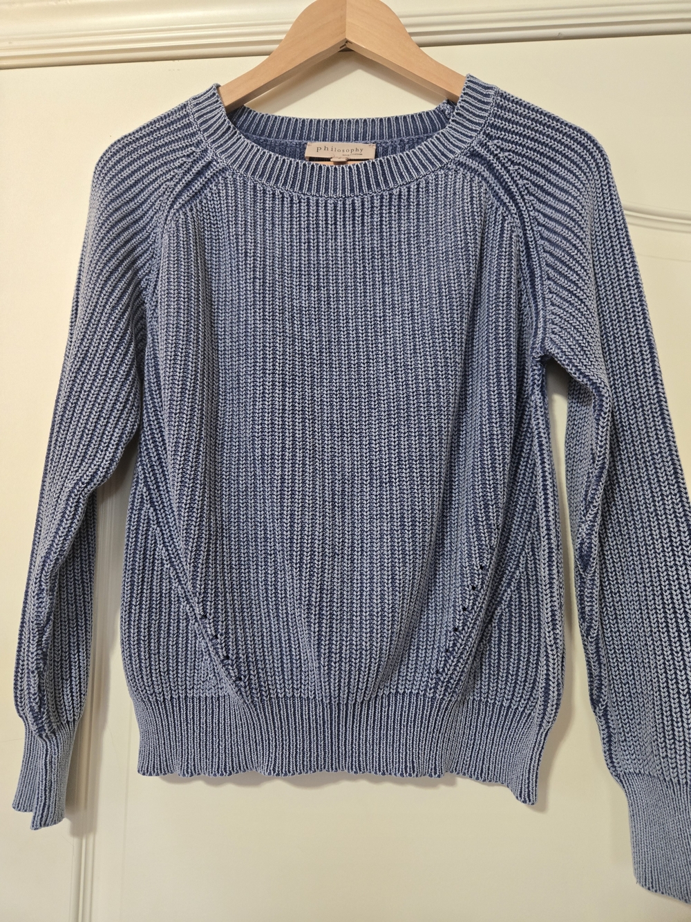 Philosophy Sky Blue Textured Crewneck Sweater Soft Cozy Warm 100% Cotton